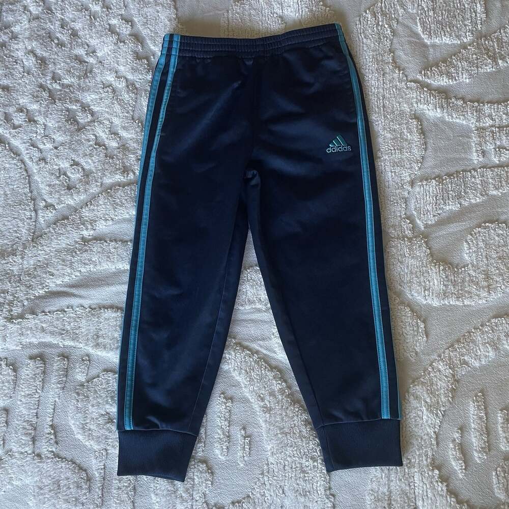 Adidas Sweat Pants Boys 4T Joggers Dark Blue W/ Aqua Stripes School Play